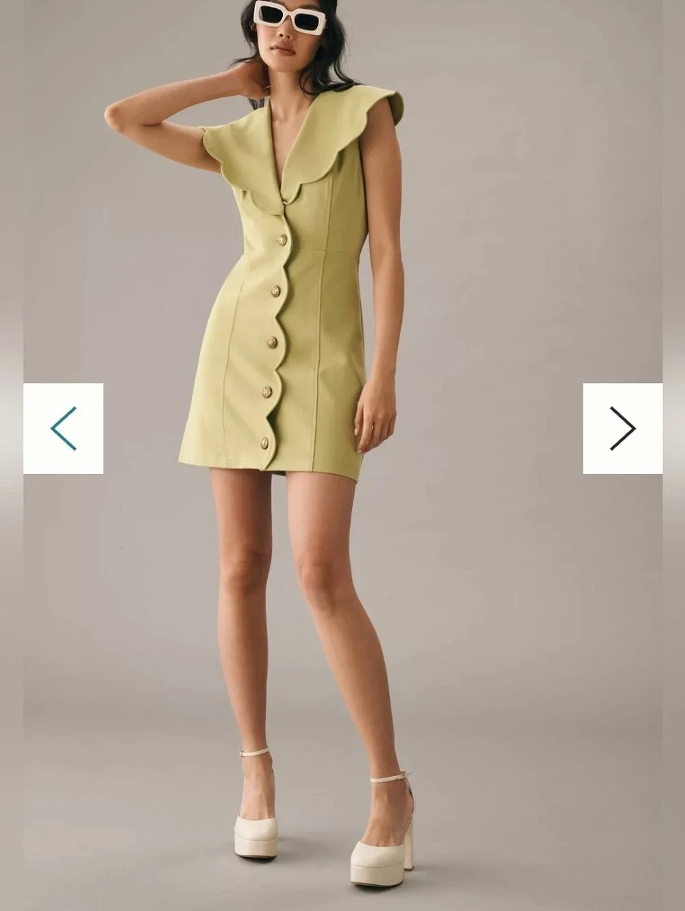 Maeve Anthropologie Scalloped Buttondown Green Mini Dress Size XS - Picture 3 of 14